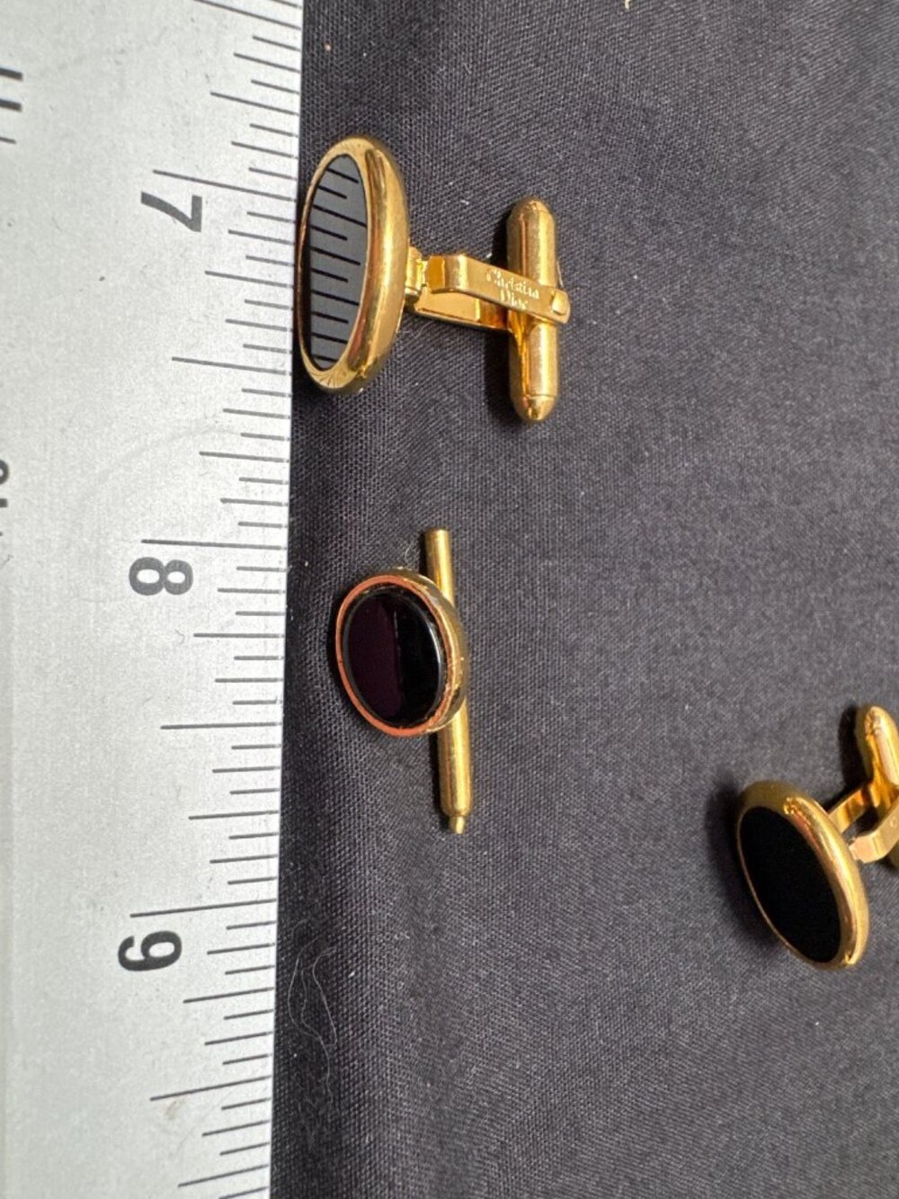 Christian Dior Gold Tone Black Onyx Cufflink Set For Men Elegant Formal Accessor - Picture 4 of 7